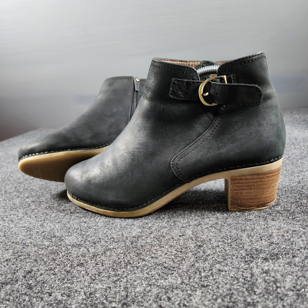 Dansko Henley Ankle Boots‎ Women 10.5 Black Leather Buckle Zip Block Heel EUC